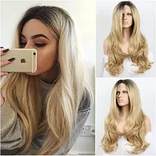 natural look blonde body wave synthetic lace front wig with dark roots high quality black/blonde ombre heat resistant fiber hair