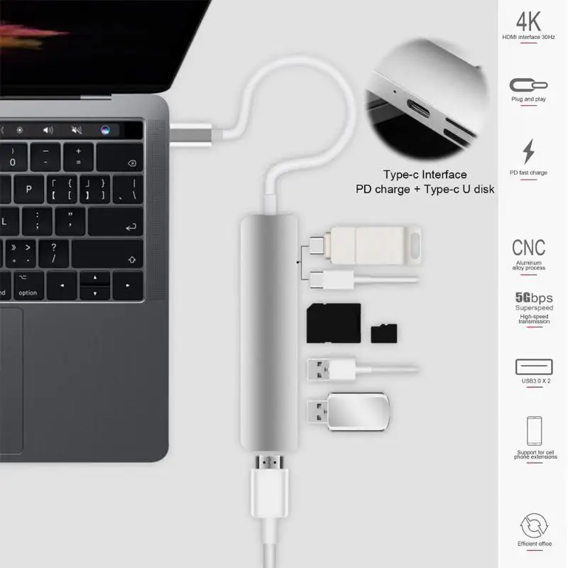 Алюминиевый сплав тип-c USB-C концентратор к 4K HDMI USB 3,0 адаптер для телефона ПК