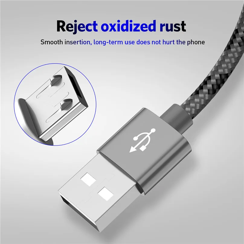 USLION مايكرو USB كابل ل سامسونج سوني Xiaomi الروبوت الهاتف المحمول تهمة سلك Microusb الحبل مزامنة بيانات شاحن كابل مضفر سلك