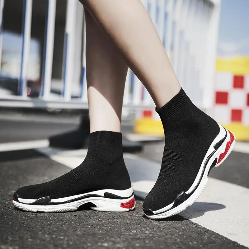 

Flying Socks Shoes Women High Top Platform Sneakers Casual Shoes Slip On Summer Breathable Flat Shoes Women Stretch Sneakers