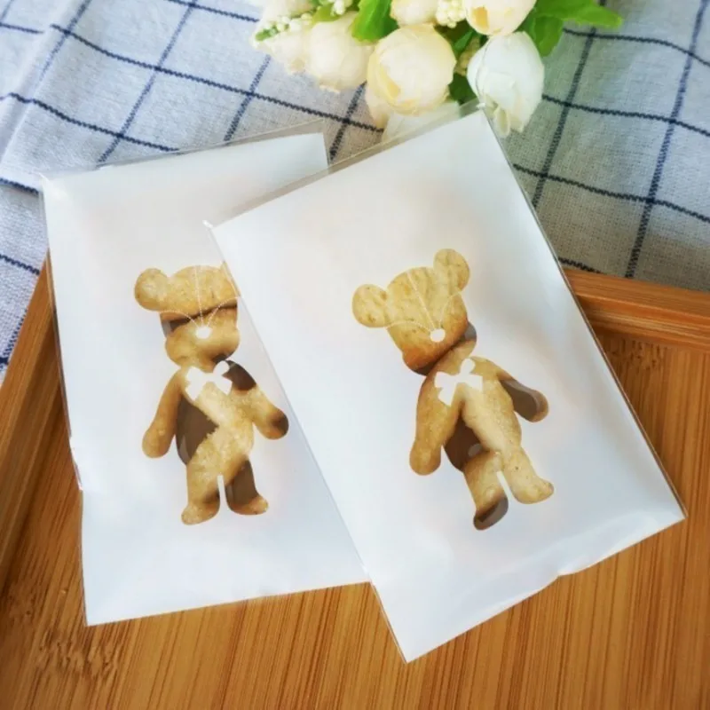 

100 pcs/lot White bear 7*10cm adhesive bag cookies diy Gift Bag for Christmas Party Candy Food&Handmade soap Packaging bags