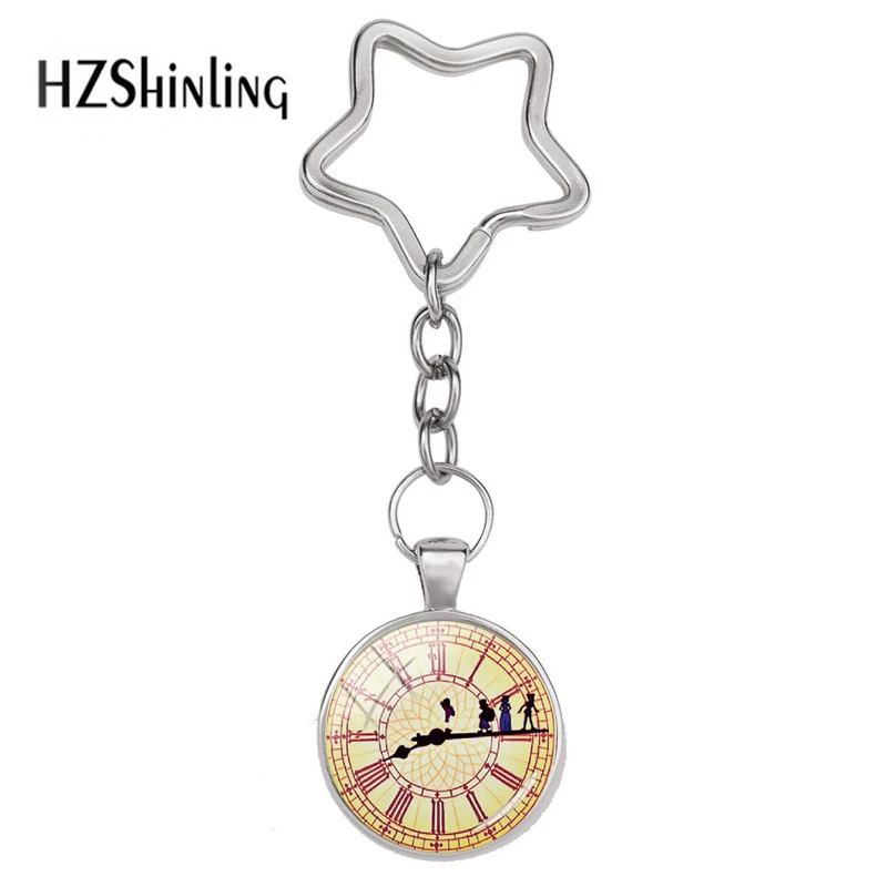 

2018 Wholesale Peter Pan Key Chain The Shape Of Star Keyring Trendy Glass Round Cabochon Art Cartoon Photos Keychain
