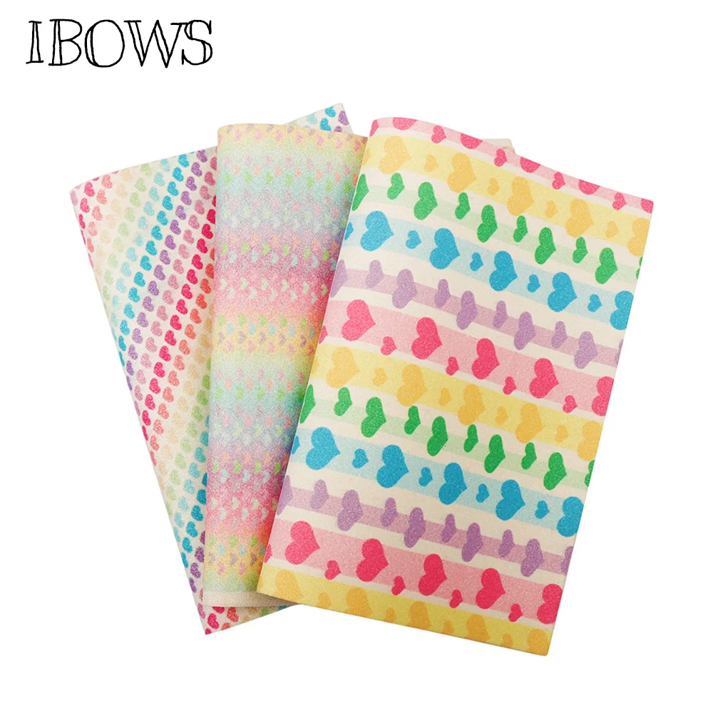 

IBOWS 22*30cm Faux Leather Fabric Vinyl Snythetic Leather Sheets Love Heart Printed Fabric DIY Hairbow Crafts Sewing Material