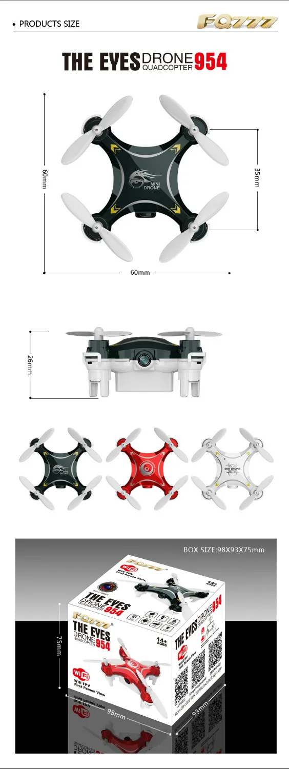 Квадрокоптер FQ777 954 BNF Eyes RC Nano WIFI камера FPV GYRO без пульта дистанционного управления