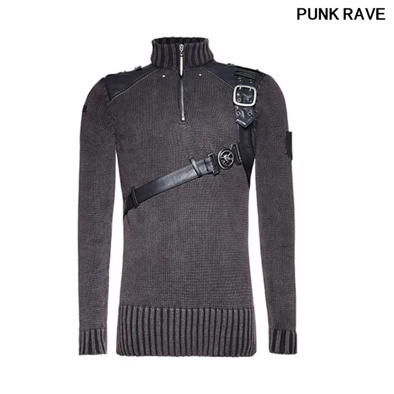 Готический тяжелый металлический Шипованный кожаный пуловер свитер стимпанк хороший облегающий Ретро военный мужской свитер Панк рейв M-035