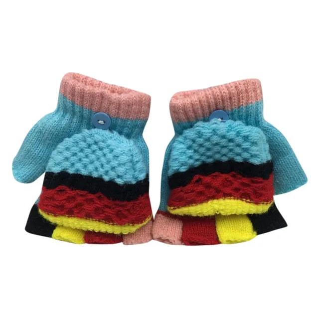 Winter Gloves Kids Infant Baby Girls Boys Knitted Patchwork Warm