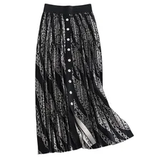 Женская осенне-зимняя трикотажная плиссированная юбка с высокой талией, Евро-американская винтажная длинная юбка с Жаккардом