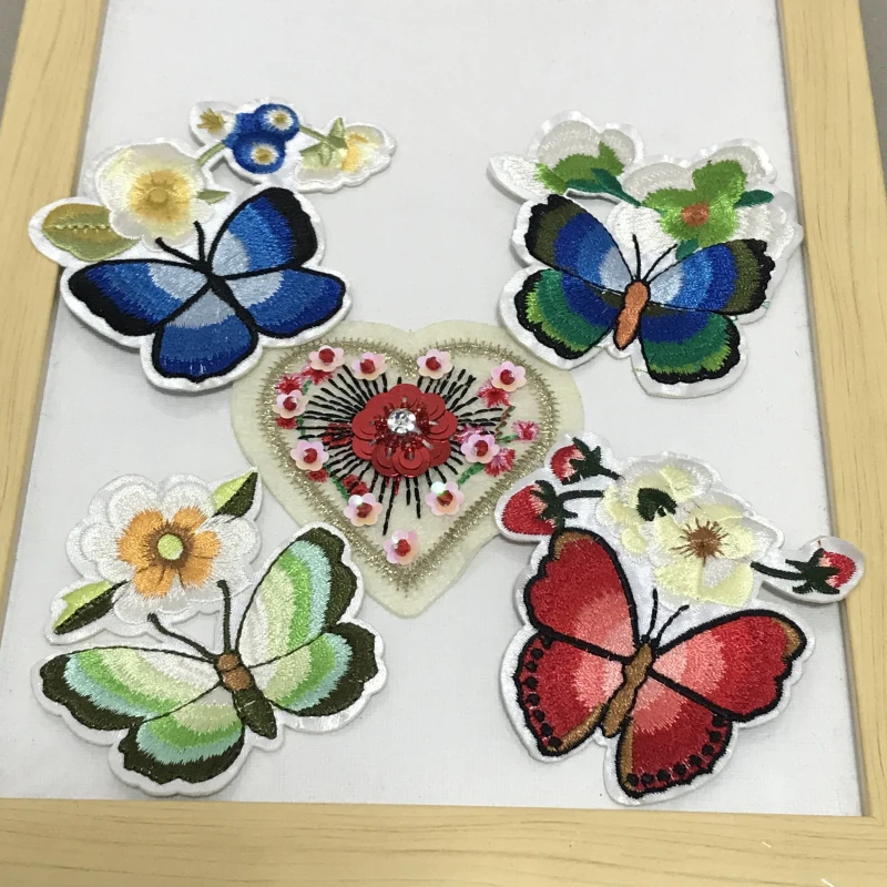 

butterfly 5pcs/set Embroidered beaded applique parche patches for clothes apliques de roupa sticker parches bordados para ropa