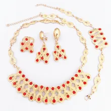 Лидер продаж Красный Кристалл Золото Цвет Ювелирные Наборы Роскошные Ювелирные наборы для Свадебная вечеринка подарок