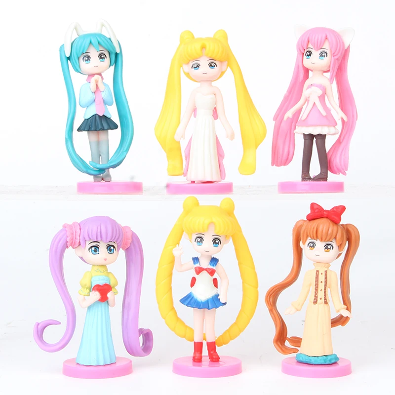 

6pcs/set Anime Sailor Moon Tsukino Usagi Hatsune Miku Janpanese Girls Big Eye Figures PVC Action Figure Model Toy Dolls