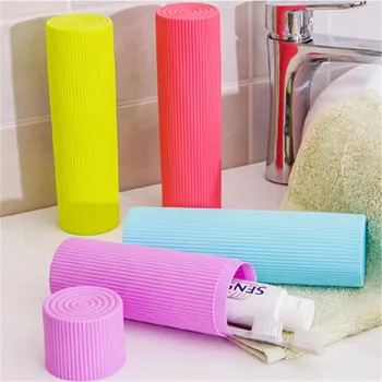 

1PC Plastic Stripe Traveling Portable Storage Box Toothpaste/Toothbrush/Pen Stationery Holder Cover Case Cylindrical Box