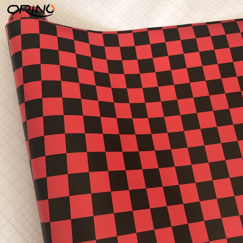 Black Red Chequered Flag Vinyl Film Sticker-2