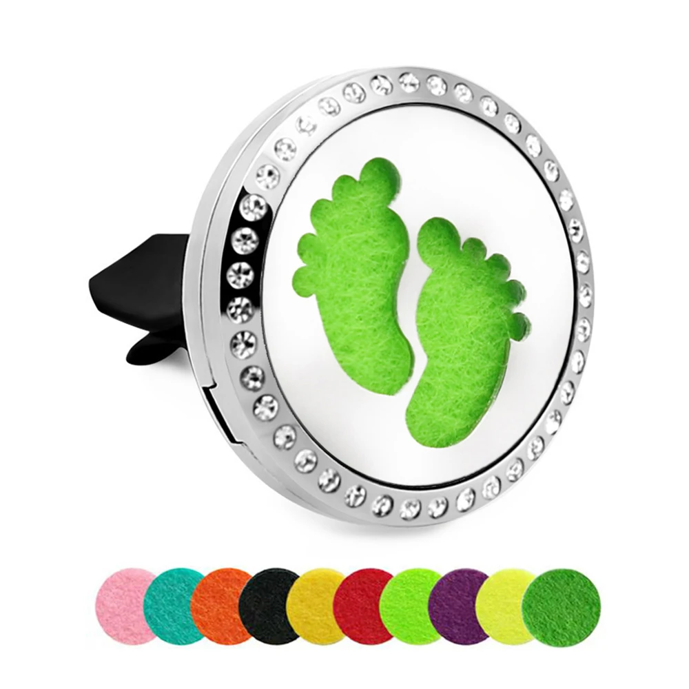 

Car Ornaments Automobile Decoration Locket Perfume Clip 30mm Diamond Stainless Steel Hand Foot Print Essential Oil Diffuser Gift