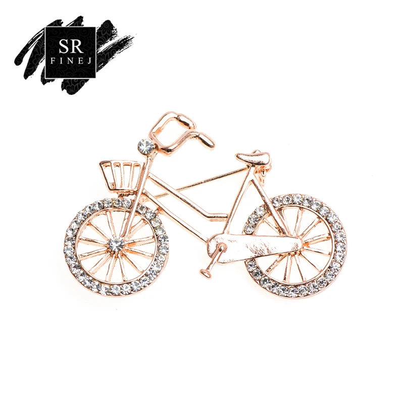 

SR:FINEJ Unique Carriage Brooch Micro Paved Shining CZ Bicycle Design Pins for Women Party Elegant Crystal Brooches Jewelry