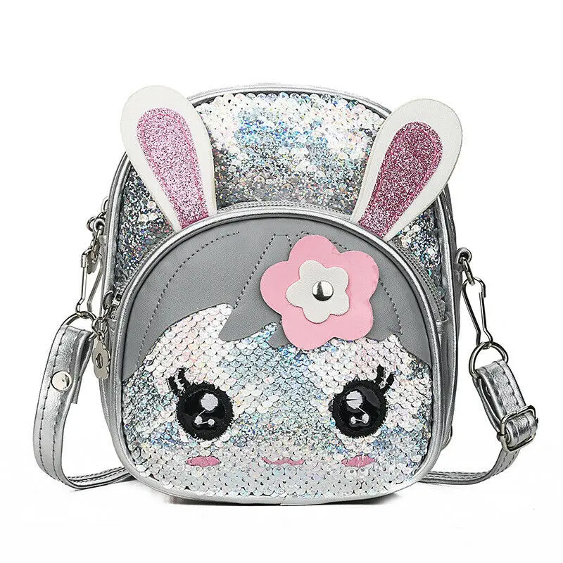 Новинка, модный милый школьный рюкзак с блестками и кроликом для маленьких девочек, сумка на плечо, милый детский кошелек для монет - Цвет: Серебристый