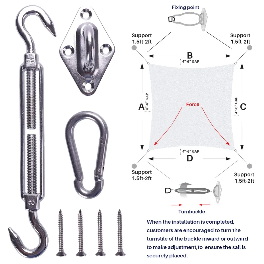 1 компл. 8 дюймов Высокое качество 304 Нержавеющая сталь тени паруса комплект оборудования для Открытый козырек от солнца паруса Super Heavy Duty#281006