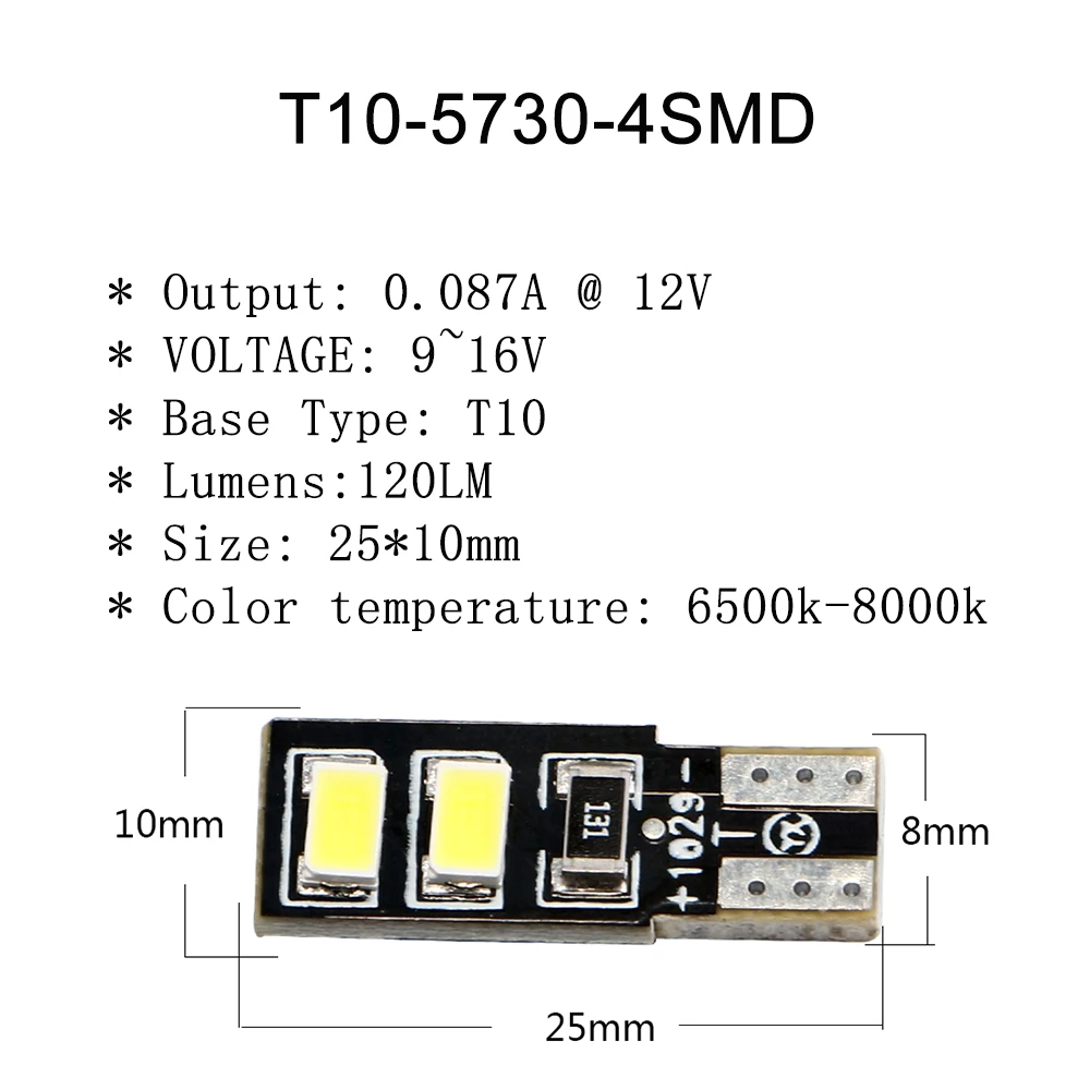 100 шт. DC 12V W5W 194 T10 4 SMD 5730 светодиодный s 120LM лампы поворотники чтения парковочных фар