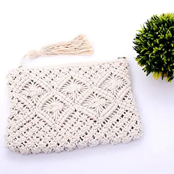 

2018 new fashion and high quality Cotton Rope Fringed Handmade Cotton Bags Bales The Only Shoulders Beach Bags (White) verstile