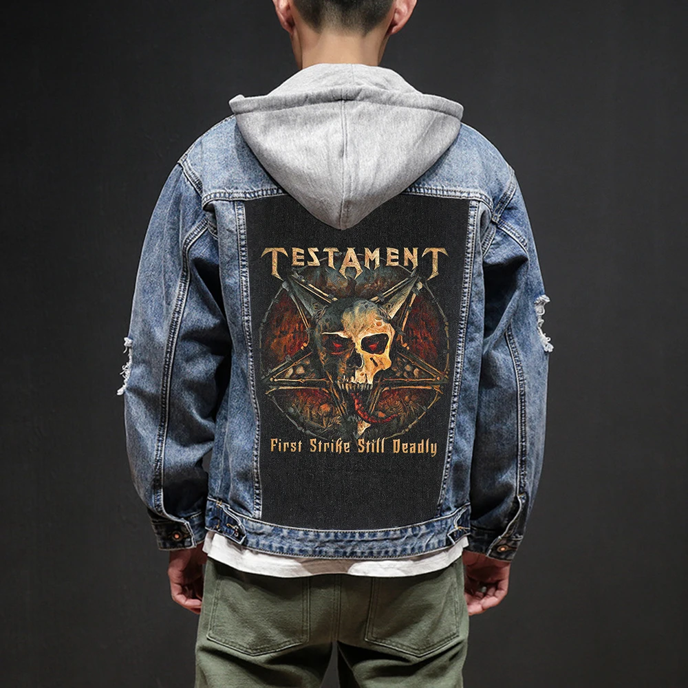 

Bloodhoof Store Testament Rock And Roll Death Heavy Hardcore Punk Style Patch Designs Denim Jeans mens Jackets And Coats