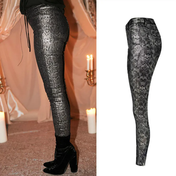 LOGAMI брюки со змеиным принтом женские сексуальные брюки из искусственной кожи женские брюки-карандаш из искусственной кожи