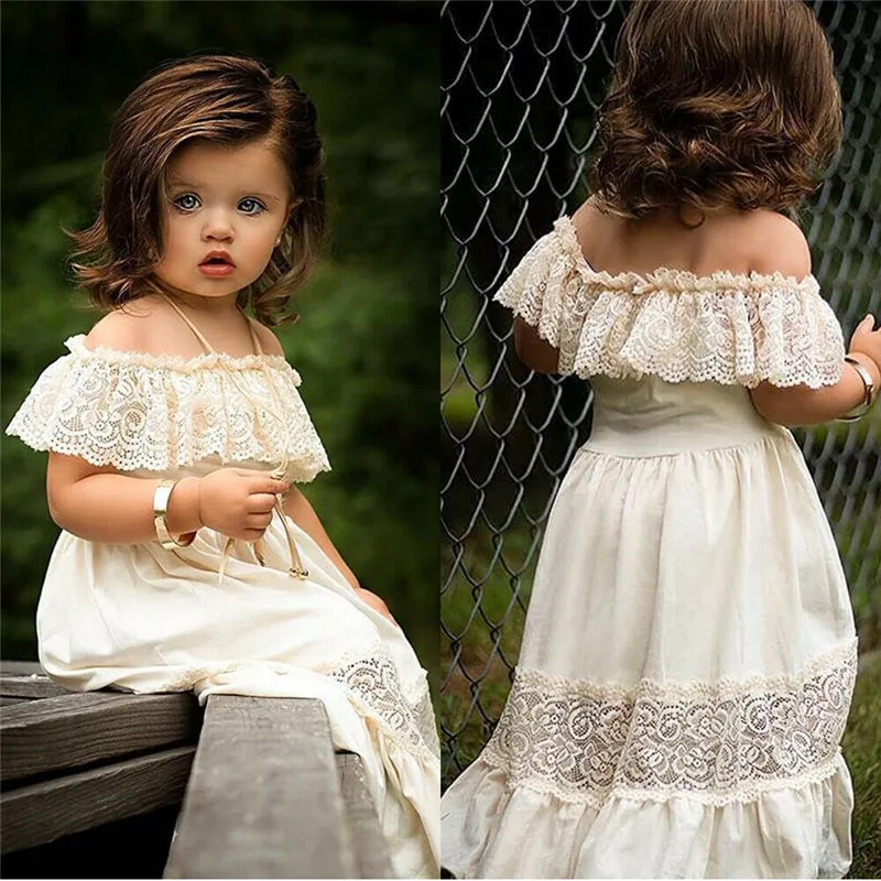 White Lace Girl Dresses Summer Kids Baby Girls Dress Off Shoulder