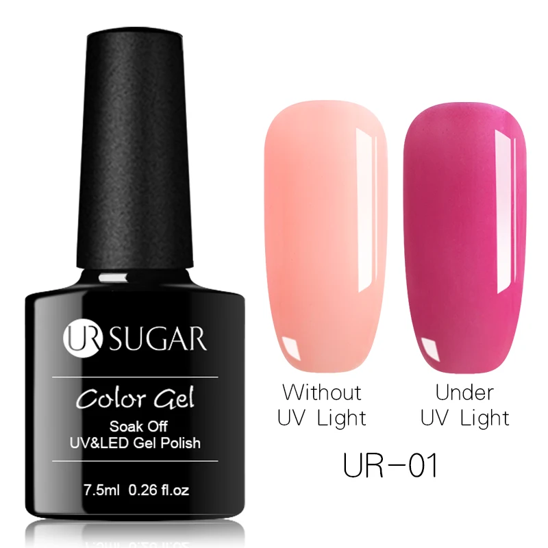 Ur Sugar 7,5 мл Гель-лак для ногтей, чувствительный к светильник, меняющий цвет, УФ-Гель-лак, фиолетовый, розовый цвет, Гель-лак для ногтей, сделай сам - Цвет: UR-01