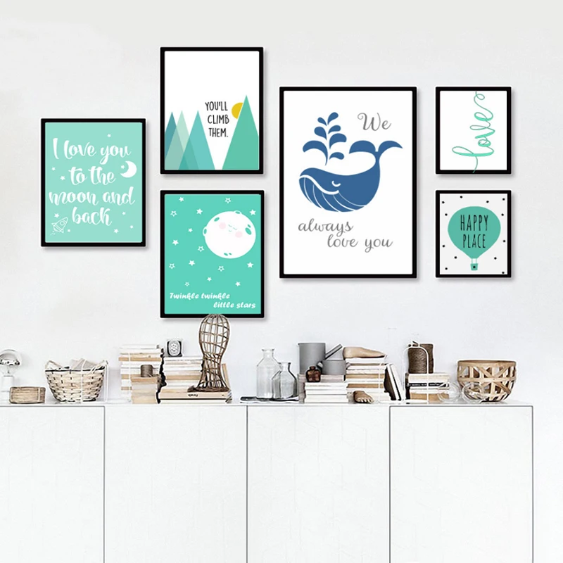 Nursery Cartoon Oil Painting Posters, Nursery Quotes Canvas Art Digital Wall Art, Canvas Painting