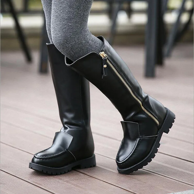 

2016 Good Quality Children Boots Genuine Leather Boots Black&Red Girls England Style Children Boots Princess Shoes Christmas