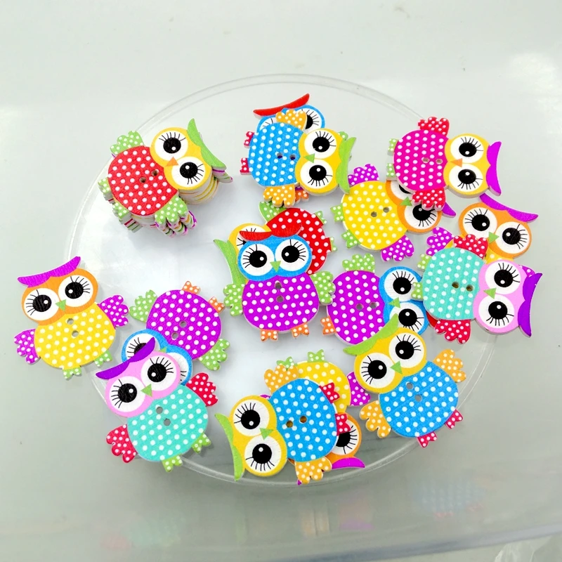 FREE DIY 20-100 PCS girl owl Wooden Buttons Sewing Scrapbook Craft 35mm 