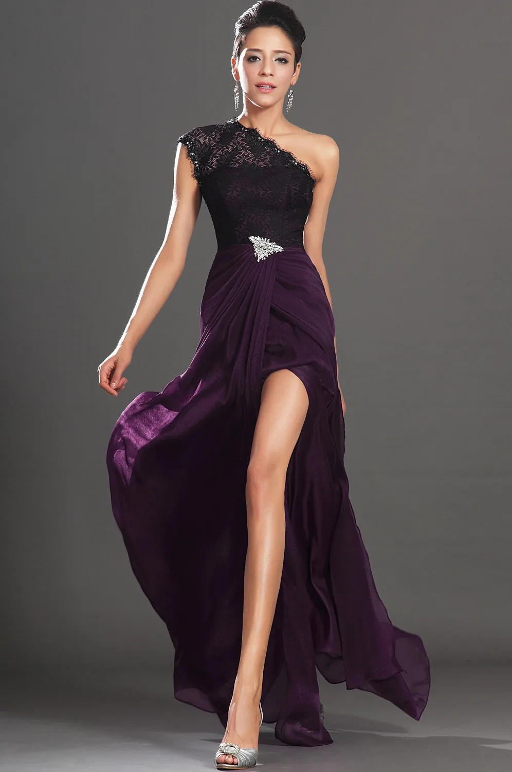 Bge261 Elegant Black Lace Top High One Shoulder Purple Evening Bge261 Elegant Black Lace Top High One Shoulder Purple Evening Dress In Dresses From Weddings Events On Aliexpress Alibaba Group