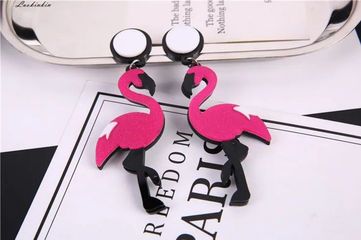 

wine&red acrylic flamingo statement earrings boho jewelry exaggeration big earrings for women jewellery 2019 new