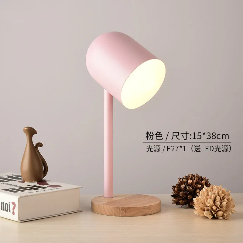 Розовый Nordic LED wrought iron color table lamp creative modern living room study solid wood desk lamp bedroom bedside light mx7041704 - Цвет корпуса: Розовый