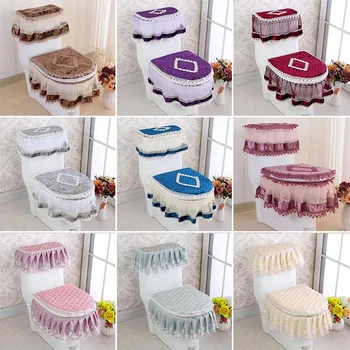 

3pcs Set Toilet Seat Cover Lace U-shaped Overcoat Durable WC Decoration Dustproof Mats HUG-Deals