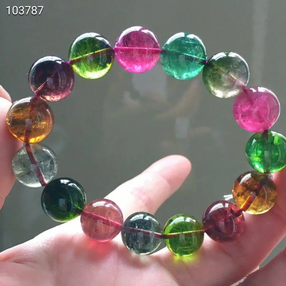 

Genuine Natural Colorful Tourmaline 13.2mm Round Beads Bracelets Woman Man Top Quality Reiki Stone Healing AAAAA Certificate