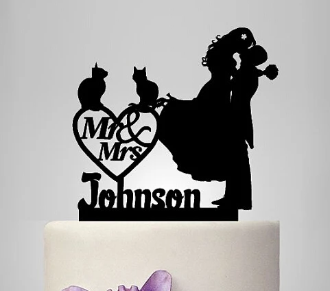 Personalized Family Wedding Cake Topper Mr And Mrs Couple With Cats Last Name 