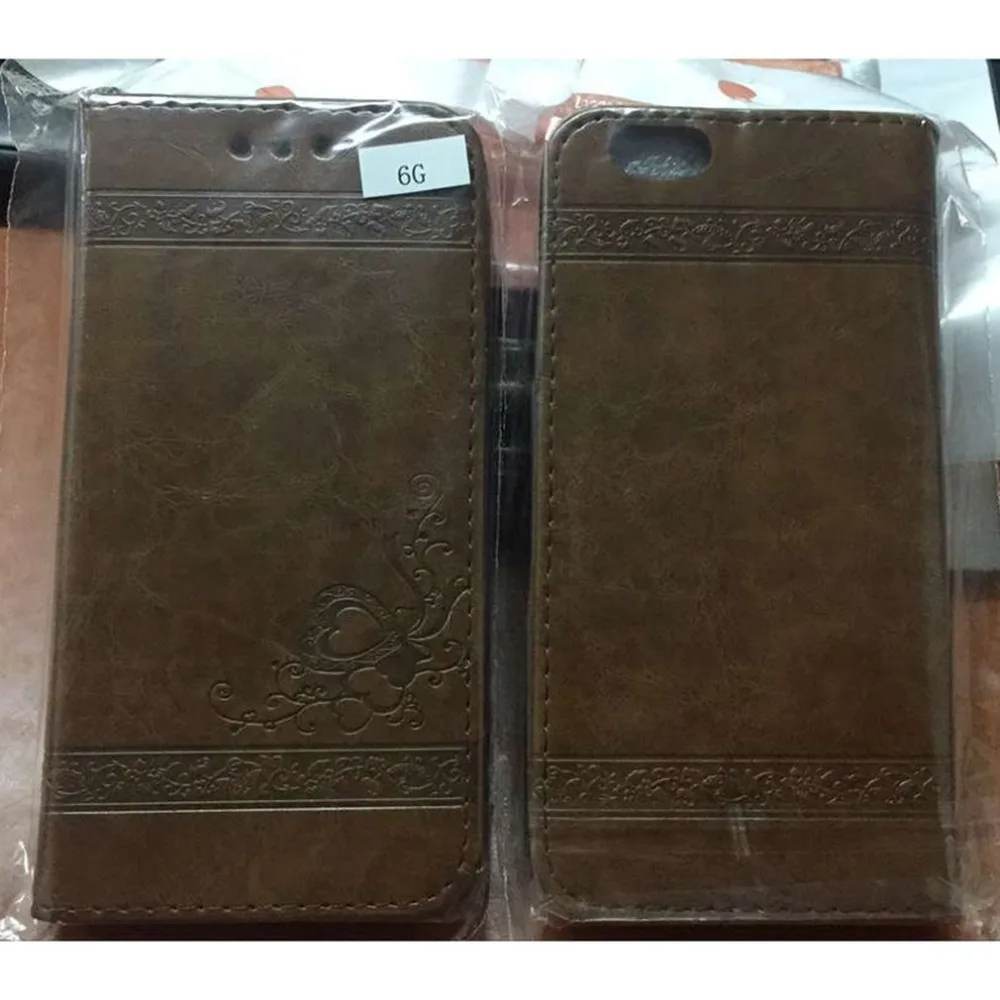 

1 Pcs Phone Protective Cover Fashion Embossing Leather Cover Case Scratch-resistant Flip Wallet Phone Cover For iPhone 6 Coffee