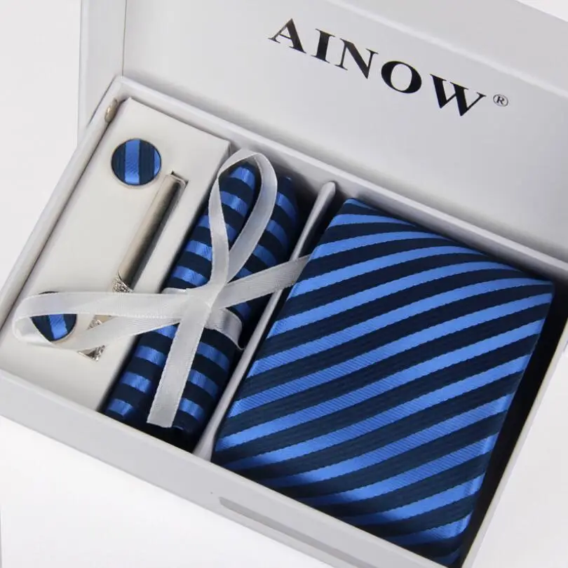Ainow Новые однотонные Для мужчин галстук бабочка комплект в подарочной коробке