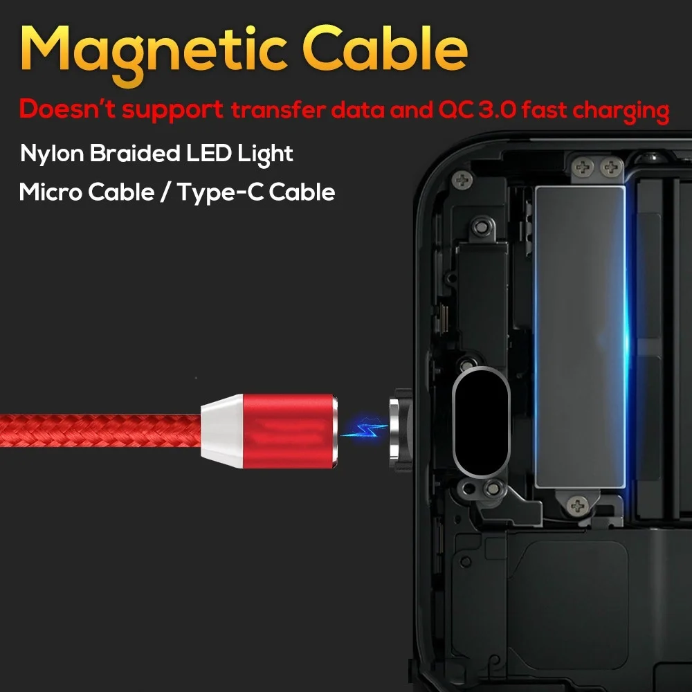 Магнитный зарядный кабель Micro USB Type C светящийся 2 А быстрая зарядка USBC/Type для Huawei P30