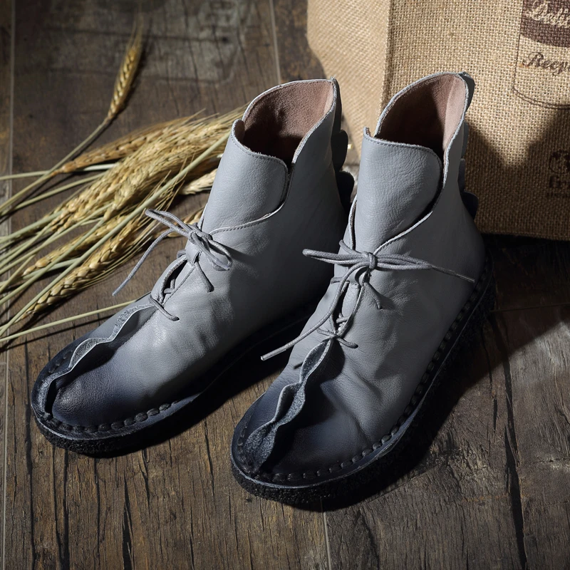 

Women's genuine leather gradient color lace- up flats martin boots brand designer retro comfortable winter short booties shoes