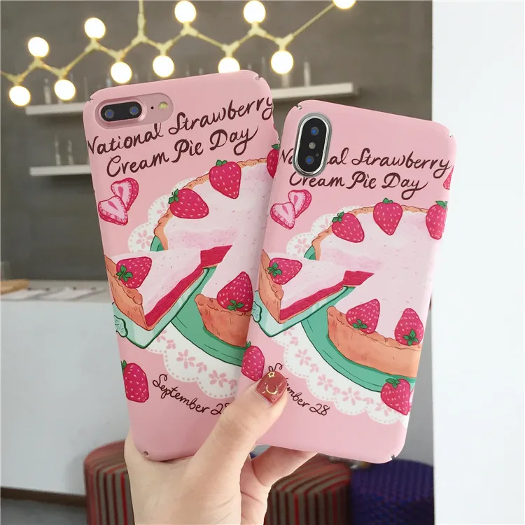 Cute Cartoon Strawberry Cake Phone Case For iphone X 7 8 Puls Cases 6 6S Funny Letters Back Cover Coque Funda |