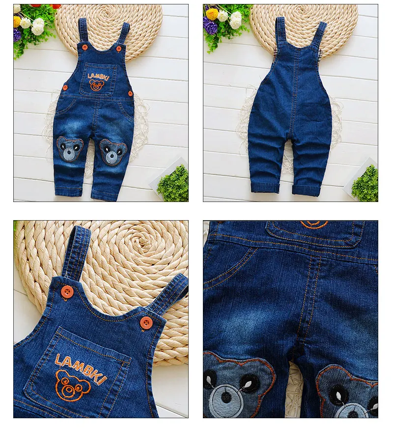 Штанишки для малышей Одежда для мальчиков детские комбинезоны От 1 до 3 года для маленьких мальчиков и девочек весна нагрудник джинсы Штаны Комбинезоны для детей из хлопка с джинсовыми штанами