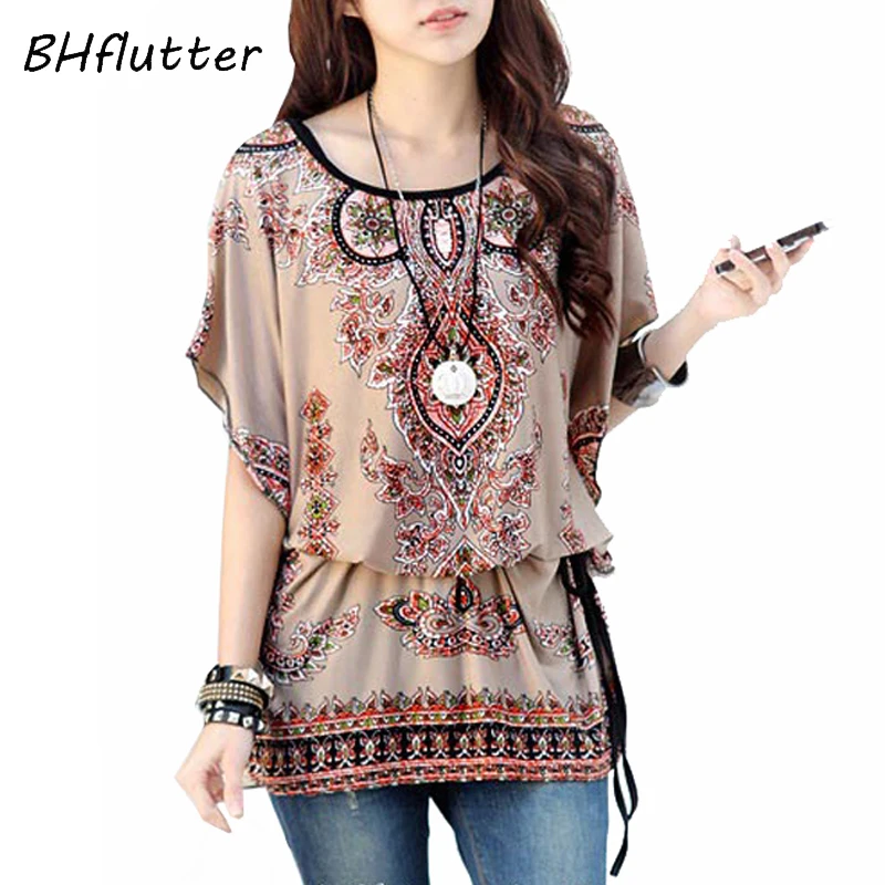 

BHflutter Women Dress 2019 New Arrival Batwing Sleeve Floral Print Casual Summer Dresses Ice Silk Beach Dress Vestidos Mujer
