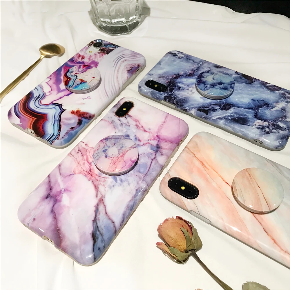 

CBL Stand Holder Glossy Marble Case For iPhone 7 Plus 8 X XS Max XR 6 6S Plus Silicone Soft Phone Cases For iPhone XS Max case