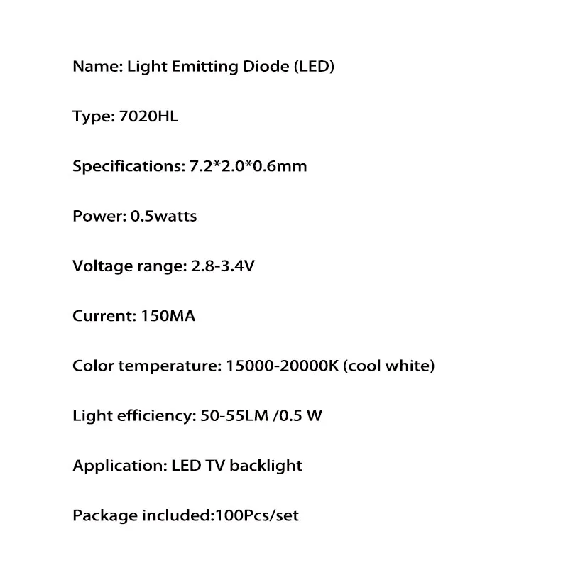 YONGYUEKEJI 100 шт./лот smd led 7020 3v 150ma бусинковые лампы холодный белый свет для ремонта светодиодная подсветка ЖК-телевизора бар с зеркальной полировкой, Лидер продаж