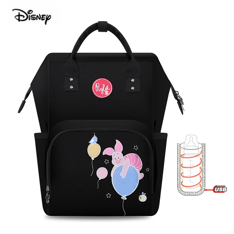 Disney, сумка для мамы, женская, многофункциональная, подгузник, детская, USB, бутылка, изоляция, сумка для беременных, большая емкость, рюкзак для подгузников, красный - Цвет: black