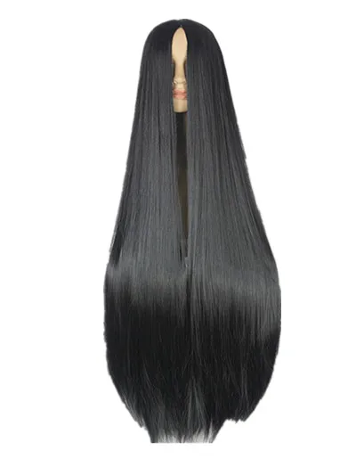 Fei-Show Черный парик 100 см/40 дюймов Синтетические термостойкие волокна длинные Хэллоуин Карнавальный костюм Cos-play прямые волосы