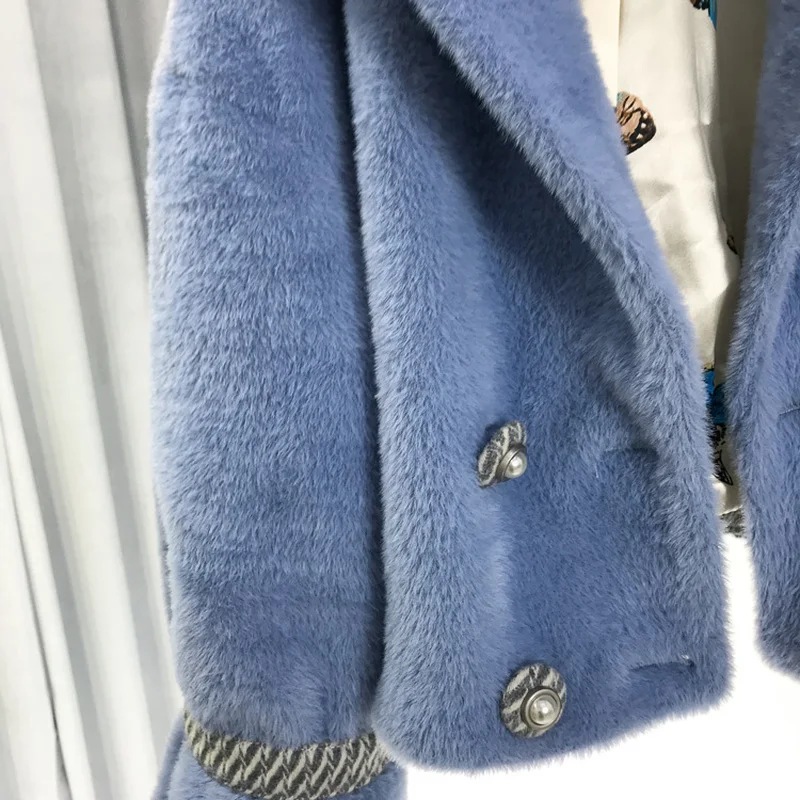 OFTBUY 2018 натуральный мех пальто зимняя куртка женская парка синее шерстяное из