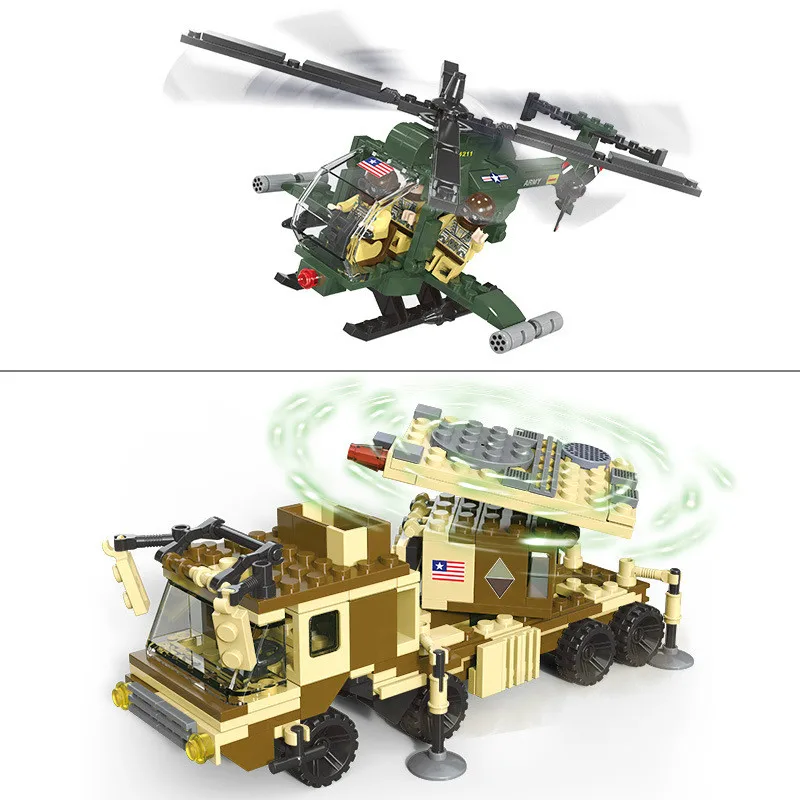 

Military Assembly Car Building Block Set And Army Creative Helicopter Children Toys for Education