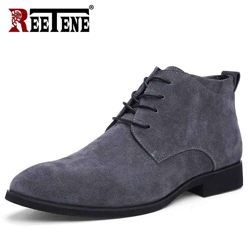 REETENE/2019 г. Новые мужские зимние ботинки теплые кожаные на меху с острым носком