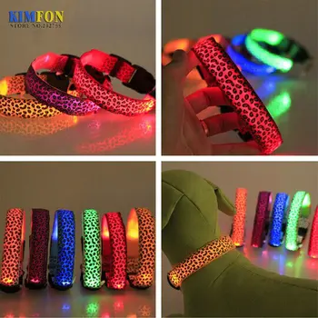 

500Pcs/Lot Pet Dog Leopard Nylon Safety LED Collar Colorful Flash Light Neck